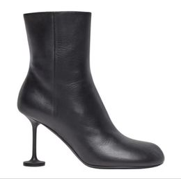 Bottes à glissière Doc vison cuir cachemire chaussures pour femmes en cuir pleine bande élastique bottes de mode talon bas décontracté bout rond bottines 35-42