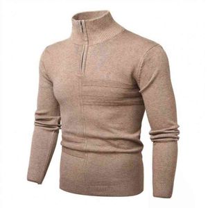 Zipper Fabulous Large Stitches Men Sweater Anti-Shrink Men Sweater Solid Color L220730