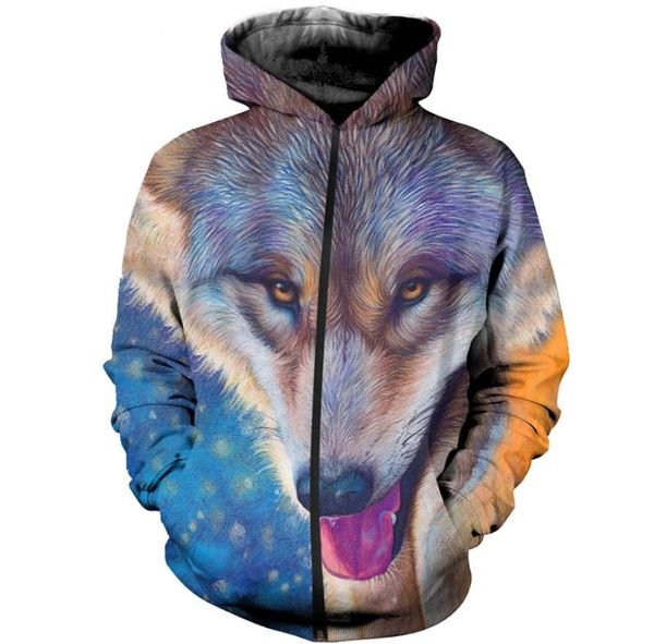 Campo con capucha con capitana Wolf Jacket 3D estampado sudadera para hombres con capucha delgada con estampado de sombrero Bloques coloridos Capas con capucha de lobo parejas Top S3376038