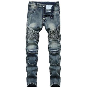 Zipper Jeans Pattern Print Mens Slim Ripped Light Washed Biker Genouillères Denim Vêtements Pantalon Droit Skinny Slim Fit305L