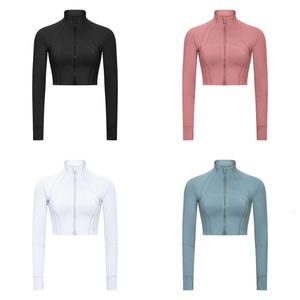 Zipper LL Vestes Femmes Crop top à run Sports Trou doigt à manches longues Cold-up Collier Yoga Veste DS115