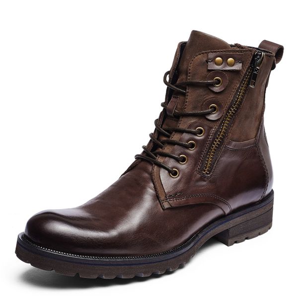 Fermeture éclair hommes moto bottes en cuir véritable rétro homme en plein air botte Chunkys talon luxe hommes chaussures mode baskets