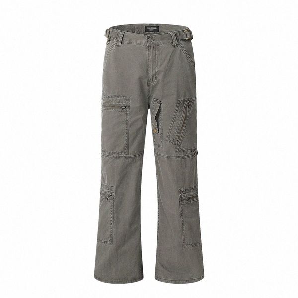 Zipper Multi-Pocket Vibe Style Pantalons décontractés pour hommes Pantalons cargo à jambe droite en vrac Pantalons pour hommes v6lV #