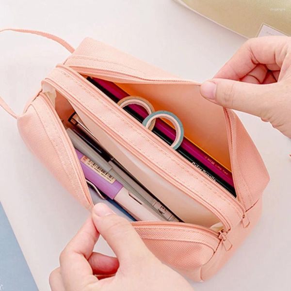 Estuche para lápices con cremallera, bolsa para lápices de alta capacidad, portátil, Color caramelo, estuche de estudio, papelería, almacenamiento, suministros escolares y de oficina