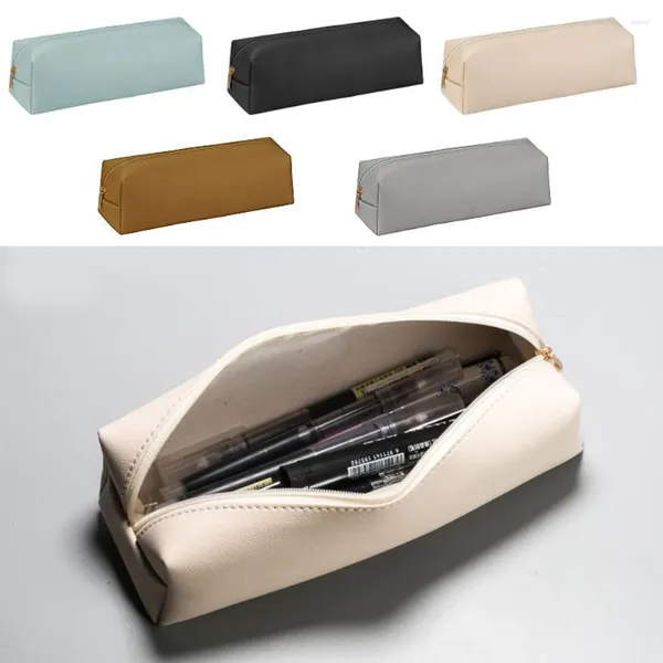 Estuche para lápices con cremallera, material escolar, estuche para lápices, bolsa de cuero PU, papelería, estudio, almacenamiento portátil para oficina