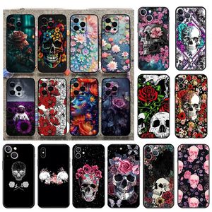 S24 Skull Flower Soft TPU Case pour iPhone 15 Pro Max 14 plus 13 12 11 XR XS 8 7 iPhone15 Samsung S23 Ultra Plus Fashion Floral Phone Floral Back Skin Cover de Best8168
