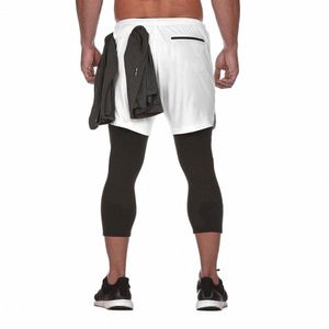 Bolsillo con cremallera Pantalones cortos para hombres 2 en 1 Baloncesto Deportes Hombres Joggers Pantalones deportivos Jogger Fitn Secado rápido Masculino 3/4 Pantalones Negro l82d #