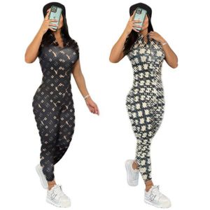 Zipper strakke jumpsuits rompers vrouwen mode print slanke lange playsuits clubkleding gratis schip