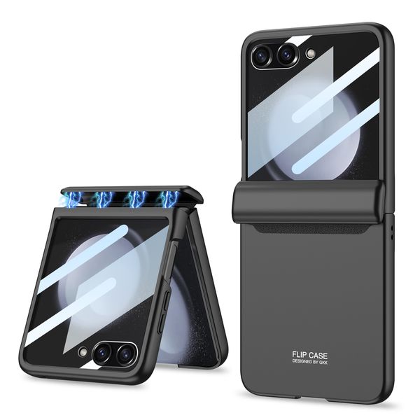 Para Samsung Galaxy Z Flip 5 funda magnética plegable ventana grande bisagra protección cubierta de película de vidrio