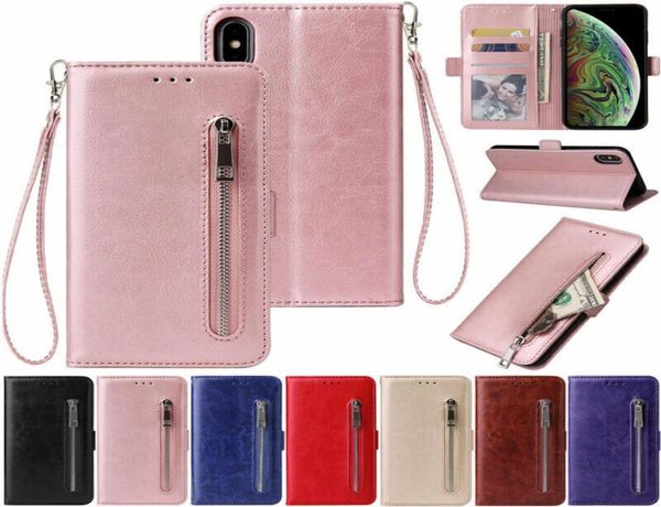 Funda con tapa de cuero tipo billetera con cremallera para iPhone 12 mini 11 Pro XR XS Max 6S 7 8 Plus6582203