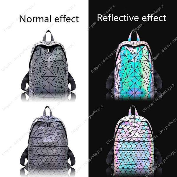 Zipper Zazk Colorful Night Glow Mochila para mujeres 2024 TOTE Fashion láser Geometría Diamante Doble Men y