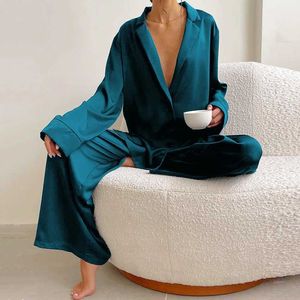 Ziq1 sexy pyjama's hiloc oversized satijnen zijden slaapkleding lage gesneden sexy pyjama's voor vrouwen met één borste lange mouwen brede been broek broek broek pakken 2404101