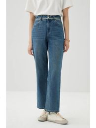 Ziqiao Allmatch Twocolor Straight 100% Algody Jeans para mujeres Spring Style Highwaist Slim NinePoint pantals Femenino 240423
