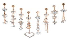 Zircon Belly Bar En Acier Inoxydable Nombril Anneau Chaîne Gland Pendentif Pin Accessoires Ensemble 16 pcs Lot Piercing Kit Fille Belly Bars Ventre 2211749