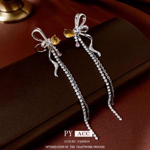 Zircon Bow Pild Eart Instagram Style Light Fashion Long Electbone Clip Tempérament Oreilles de haute qualité