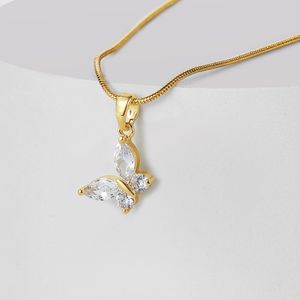 Collier papillon en Zircon pour femmes, pendentif en cristal doré exquis, chaîne, bijoux cadeau de fête de mariage