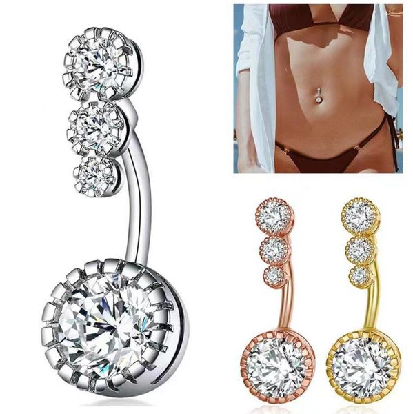 Zircon cristal nombril anneaux pour femmes Nombril Ombligo nombril anneau acier chirurgical haltère coeur rond corps Piercing bijoux