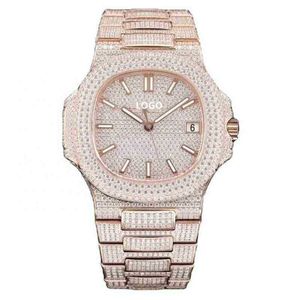 Zirkoon kristal luxe horloges voor heren Pate Philipp Watch 40mm 324 Mechanische beweging Gypsophila Ice Cube Diamond Watch