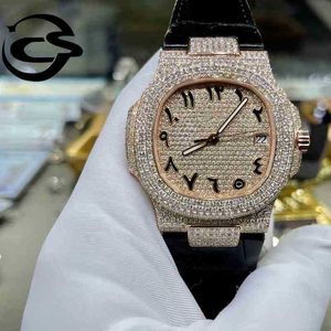 Zircon crystal OEM top Luxury Private Custom Out Lab Watch Hombres Mujeres Iced Ice cube Arabian Skeleton VVS Moissanite Diamond