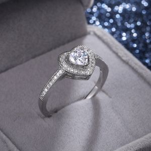 Zircon diamant bague bande amour coeur fiançailles anneaux de mariage pour femmes filles cadeau mode bijoux fins