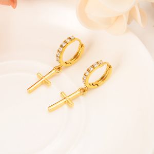 Zircon Boucle D'oreille Spécial Christian Vogue True Real 22 K 24 K Thai Baht Plaqué Or Jaune Crucifix Croix Intemporel Charme Boucles D'oreilles