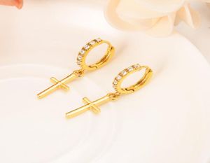 Zircon Oreille d'oreille Special Christian Vogue True Real 22 K 24 K Thai Baht Yellow Gold plaqué Crucifix Timeless Charm Earrings9671243
