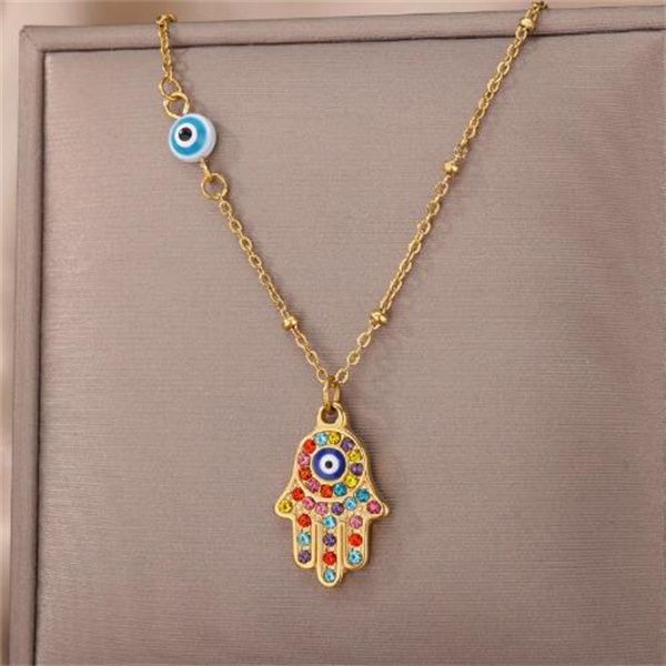 Zircon Evil Eye Pendentif Collier Pour Femmes En Acier Inoxydable Vintage Oeil Turc Fatima Main Collier Ras Du Cou Nouveau Dans Goth emo Bijoux GC2137