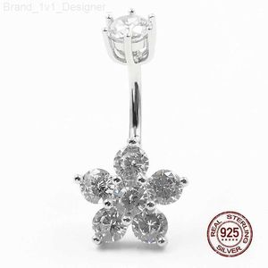 Zirkoon bloem navel piercing ring 925 sterling zilveren navel ringen voor meisjes sexy buik piercing body sieraden l230808