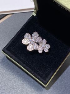 Zirkoon bloemenring dames verstelbaar luxe vergulde 18K volledige diamanten ring Hoge kwaliteit Vanly Cleefly Ring cadeau