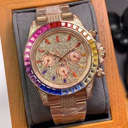 Relojes de pulsera de acero con diamantes llenos de circón Reloj mecánico automático para hombre 43 mm Montre de Luxe Relojes de pulsera para mujer Rainbow Diamond311S