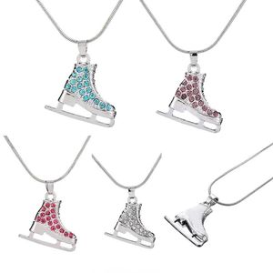 Zircon Patin À Glace Chaussure Collier Blanc De Luxe Bleu Rose Cristal Pendentif Cadeau Pour Homme Femmes Fille Chaîne Bijoux