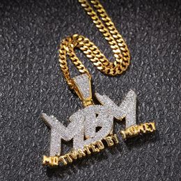 Zircão Carta MBM Iced Out Pingente Colar Mens Jóias Dois Tons 14K Banhado A Ouro Diamante Bling Hip Hop Jóias Presente com 24 polegadas C264y