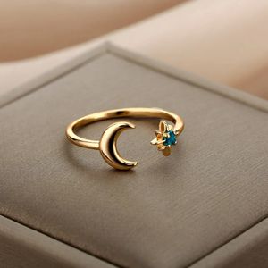 Zircon Moon Anneaux pour les femmes en acier inoxydable étoiles étoiles anneau ajusté de doigt esthétique Bijoux de mariage Bague Femme 231221