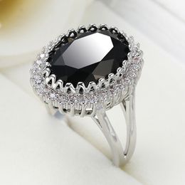 Zircon Ring Women's Light Luxury Flash Jewelry Wholesale Transfrontalier Mode Européenne et Américaine Exagéré Noir Ornement Anneau En Gros