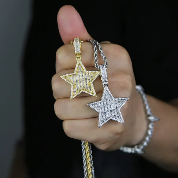 Zircon étoile pendentif collier Hip Hop étoile à 5 points Bling pour hommes femmes mode bijoux simples
