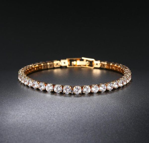 Bracelet de tennis en zircon Bracelet à une seule rangée 4 mm Round Full Diamond Gold Chain Crossborter Hip Hop Jewelry1956887