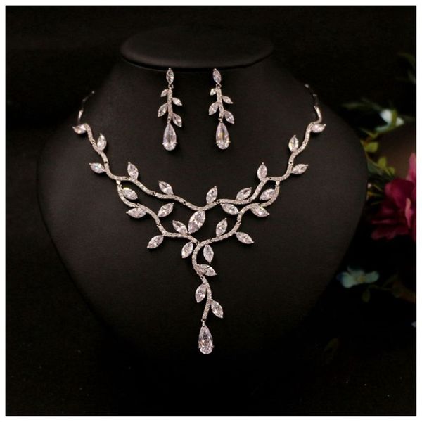 Ensembles de bijoux de mariage en Zircon, collier ras du cou, colliers et boucles d'oreilles pour femmes, accessoires de mariage floraux 298R