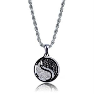 Zircon Cubique Hiphop Yin-Yang Pendentif Colliers Pour Hommes Bling Ice Out Hip Hop Jésus Bijoux 18K Plaqué Or Necklace285f