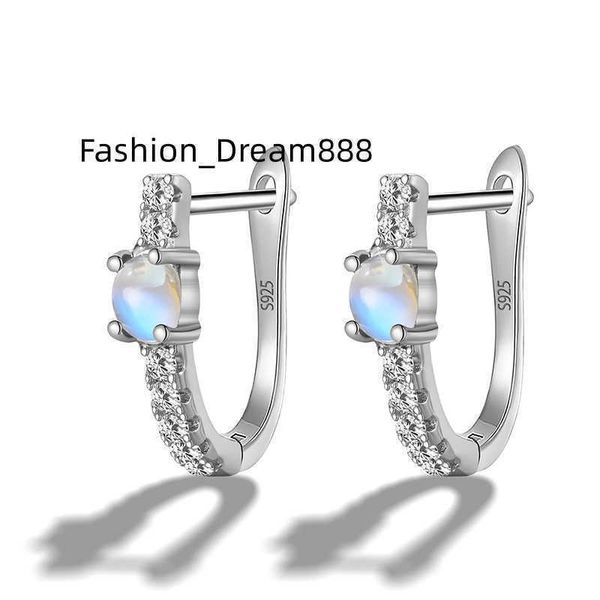 Zircone Naturel plat ovale Blue Moonstone bande Huggie Hoop Boucle d'oreille 925 argent sterling Plaqué Platine bijoux de mariage pour les femmes