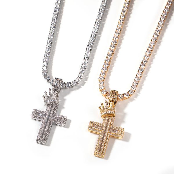 Collier pendentif croix couronne hommes Hip Hop punk personnalité de la mode large GRA moissanite diamant or 18 carats argent sterling chaîne à maillons cubains femmes