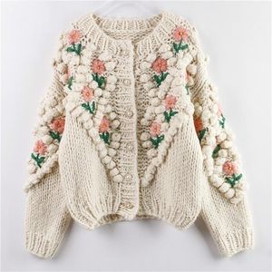 Zity Women Winter Handmade trui en vesten bloemen borduurwerk holle uit chique gebreide jas Pearl Beading 201221
