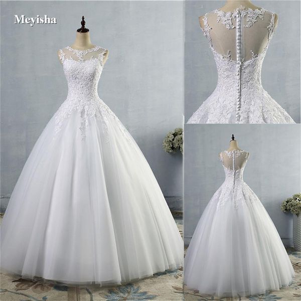 ZJ9036 2021 Tulle dentelle blanc ivoire formelle O cou robe de mariée robes de mariage robe de bal grande taille 2-28W273A