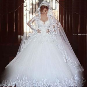 ZJ9074 Wedding Jurk Princess 2021 Vintage kanten boothals met lange mouwen een lijn bruid jurken Bridal Ball Gojts plus size269d