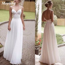 ZJ9113 2021 Diepe V-hals Chiffon Beach Bridel Jurk voor Bride Long Maxi Plus Size Fashional Design Trouwjurken