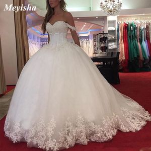 ZJ9152-vestido de baile con Apliques de encaje, vestidos de novia con hombros descubiertos, escote en forma de corazón con cuentas, vestido de novia princesa de talla grande 2021