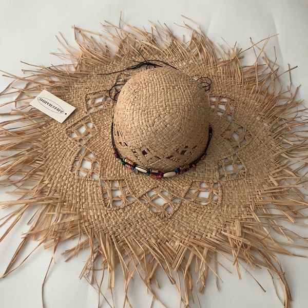 ZJBECHAHMU Nuevos sombreros de paja Sólido Vintage Sombreros de sol de paja para mujer Chica Gorras de verano Accesorios de joyería Sombreros plegables de playa sombreados Y200602