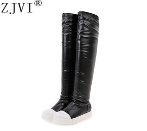 Zjvi Femme Over the Knee Boots for Femmes Hiver Automne Cuisine High Boots Snow Boots Femme Platform Fadies Affiche Black Flats Shoes2014810208