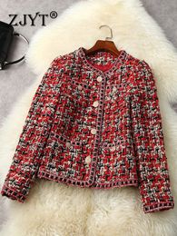 ZJYT automne hiver piste mode Plaid Tweed laine vestes manteaux femmes à manches longues simple boutonnage vêtements d'extérieur vintage bureau 240112