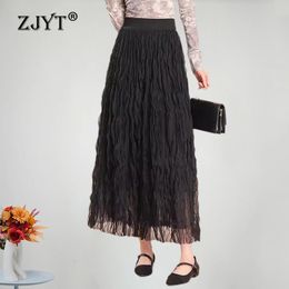 ZJYT élégant longues jupes en maille pour les femmes mode d'été Style coréen taille élastique noir jupe de fête décontracté Aline Faldas blanc 240326