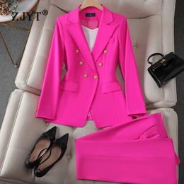 ZJYT Office Lady Trajes Para Mujer Blazer Conjuntos de pantalón Conjuntos de 2 piezas Para Mujeres Elegantes Pantalones de negocios de talla grande a juego 240327